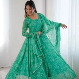 parv enterprise Printed Georgette Stitched Anarkali Gown image 1