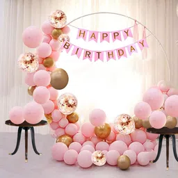 party hub Solid Happy Birthday Balloons Set Of 66 Balloons 1 Pink Happy Birthday Paper Banner 5 Confetti Balloon 60 Pink Gold Metallic Balloon for Birthday Party and Party Celebration-picture-16