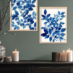 Kotart Brown & Blue 2 Pieces Floral And Botanical Printed Portrait Wooden Wall Arts-picture-29