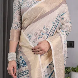 ALMAARI FASHION Ethnic Motifs Printed Pure Cotton Banarasi Saree And Unstitched Blouse image 2