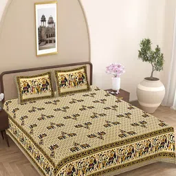 FrionKandy Living Yellow Ethnic Motifs 180 TC King Bedsheet with 2 Pillow Covers-image-75