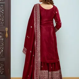 krisha fashion Women Ethnic Motifs Embroidered Sequined Kurta with Sharara & Dupatta image 3