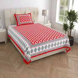 ABHACLOTHO Red Ethnic Motifs 144 TC Single Bedsheet with 1 Pillow Covers-image-55