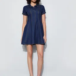 Ginger by Lifestyle Women Shirt Collar Short Sleeves Cotton A-Line Mini Dress-image-2