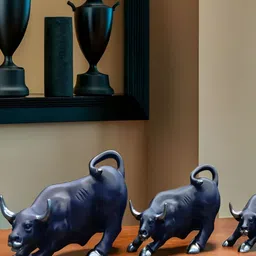 SANKALAN CREATIONS Blue & Grey 3 Pieces Bull Showpieces-image-2