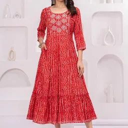Meeranshi Women Red Bandhani Anarkali Dress image 1