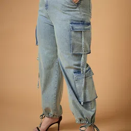 SASSAFRAS Curve Women Straight Fit Low Distress Acid Wash Stretchable Jeans image 2