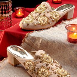 NR By Nidhi Rathi Embellished Suede Party Block Sandals-picture-31
