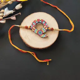 Bhai Please Alphabet Q Rudraksha Beaded Wooden Thread Rakhi-picture-55