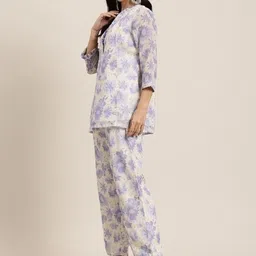 CORSICA Women Lavender Printed V Neck Three Fourth Sleeves Silk Tunic With Trouser Co-Ords image 4