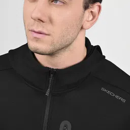 Skechers Men Solid Hood Cotton Front-Open Sweatshirt image 2