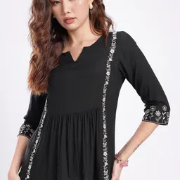 fusion by glitchez Floral Embroidered Gathers A-line Kurti-image-20