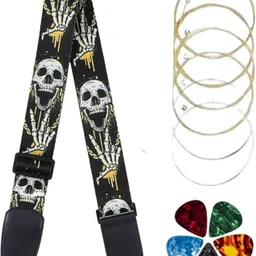 Acoustic Guitar Strap with 5 Picks Printed Polyester Adjustable Wide Strap for Guitar. Guitar String-image-21