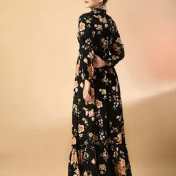 Jash Creation Women Floral Printed Tie-Up Neck Tiered Fit & Flare Maxi Dress image 2