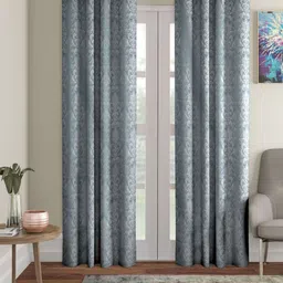 STITCHNEST Blue & White 2 Pieces Floral Printed Jacquard Cool Mist Door Curtains-picture-26