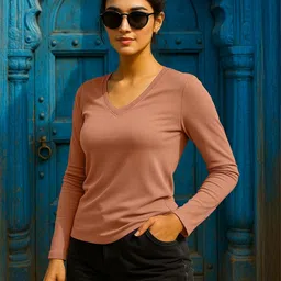 JUNEBERRY Women V-Neck Pure Cotton T-shirt-picture-11