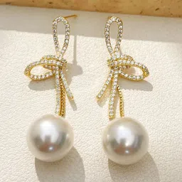 VAGHBHATT Gold-Plated Cubic Zirconia Studded Contemporary Drop Earrings image 4