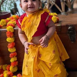 Tura Turi Girls Ethnic Motifs Pure Cotton Ready to Wear Saree-image-32