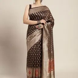 Anouk Rustic Woven Design Zari Silk Cotton Banarasi Saree-picture-34