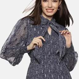 ISU Chiffon Printed Tie-Up Neck Fit & Flare Midi Dress image 2