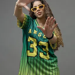 GO DEVIL Women Varsity Printed V-Neck Applique T-shirt image 2