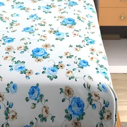 Aura 8-Pcs White & Blue Printed 160 TC DiwanSet image 2