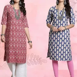 Ethnic basket Women Pack Of 2 Multicoloured Crepe Kurtas-picture-38