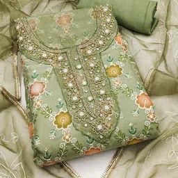 ASISA Floral Printed Beads And Stones Organza Unstitched Dress Material-image-58