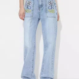 Outzidr Women Straight Fit High-Rise Embroidered Denim Jeans-image-30