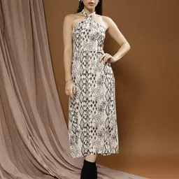 Boho By Athena Bohemian Women Print Halter Neck A-Line Midi Dress-image-11
