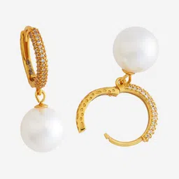 Kushal's Fashion Jewellery 92.5Silver Gold-Plated Classic Pearls Hoop Earrings image 5