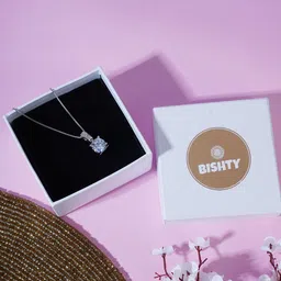 Bishty Fashion Stainless Steel Silver-Plated Crystal Studded Pendant With Chain-image-0
