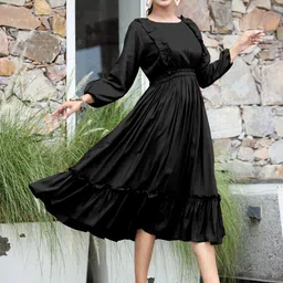 Raiyani Enterprise Women Round Neck Fit & Flare Midi Dress-image-68