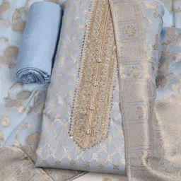 Meena Bazaar Embroidered Art Silk Unstitched Dress Material image 4