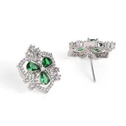 Priyaasi Silver Plated Floral Shaped American Diamond & Emerald Studded Earrings image 5