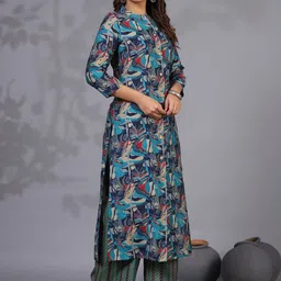 Anni Designer Abstract Printed Mandarin Collar Straight Top with Palazzo Co-Ords image 2