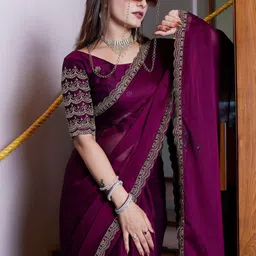 K 5 Fashion Embellished Beads and Stones Pure Chiffon Saree-picture-36
