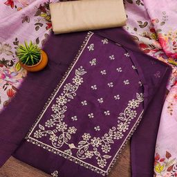 Peachmode Floral Embroidered Thread Work Unstitched Dress Material-picture-35