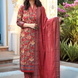 Aaghnya Women Floral Printed Regular Kurta Trousers & With Dupatta-picture-33