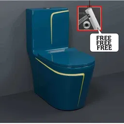 Premium Quality C026 Premium Quality Shining Royal Blue commode with Yellow Finishing Line Western Commode-image-79