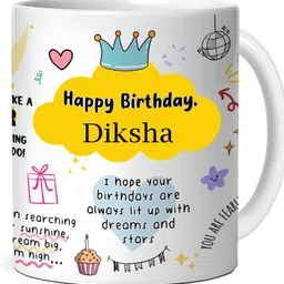 mameta Happy Birthday Diksha Name Ceramic Coffee Mug image 1