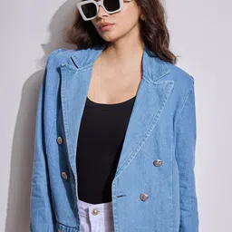 sassafras Women Solid Double Breasted Casual Blazer image 3