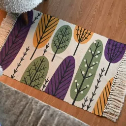 inside styles Multicolour Floral Cotton 34x21 Inches Handmade Door Mat image 1