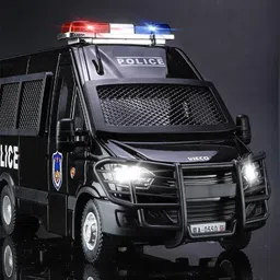 deoxy Diecast Metal Police Ambulance Car Van Toys Alloy Sound Light Pull Back Kids Toy image 5