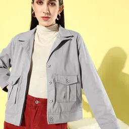 Mast & Harbour Women Charming Grey College Cool Utility Tailored Jacket-picture-11