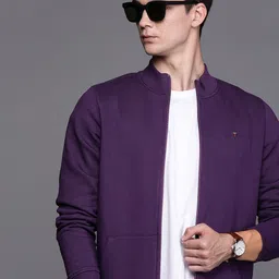 Louis Philippe Sport Men Purple Solid Front-Open Sweatshirt-picture-41