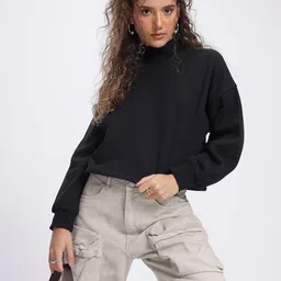 DressBerry Urban Edge High Neck Drop-Shoulder Crop Sweatshirt-picture-11