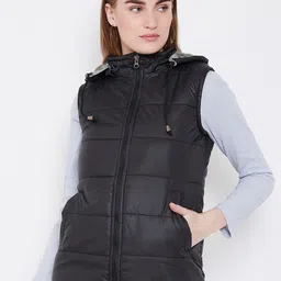 Deewa Women Black Solid Hooded Padded Jacket-picture-20