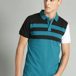 Roadster Men Blue  Black Striped Detail Polo Collar Pure Cotton T-shirt-picture-36