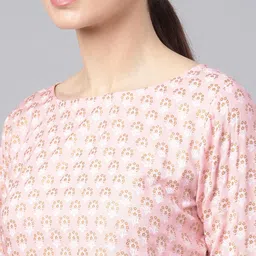 Idalia Women Pink & Golden Printed Kurta with Palazzos image 2